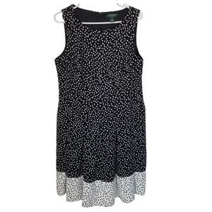 Lauren Ralph Lauren Womens Classic Polka Dot Fit & Flare Dress 14 Pleated Preppy
